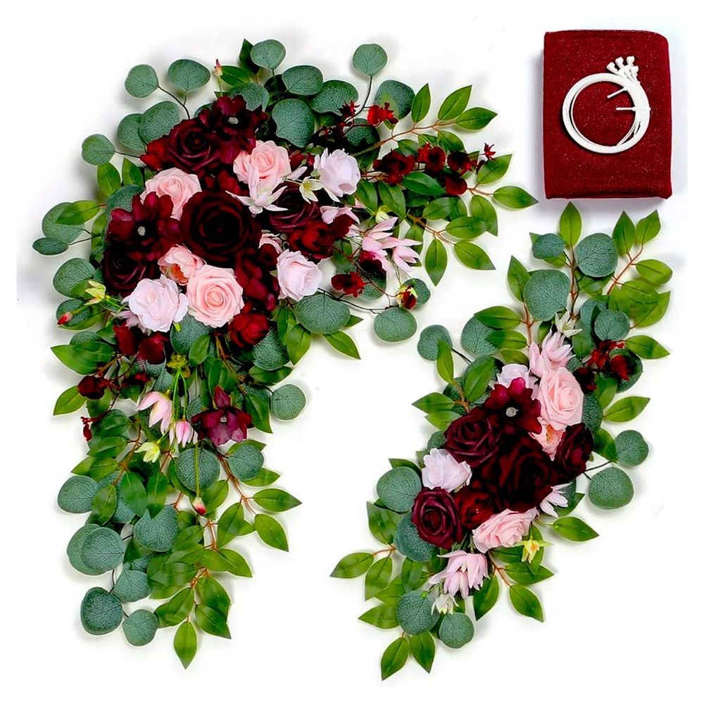 Romantic Marsala Arch Flowers Set With Drape